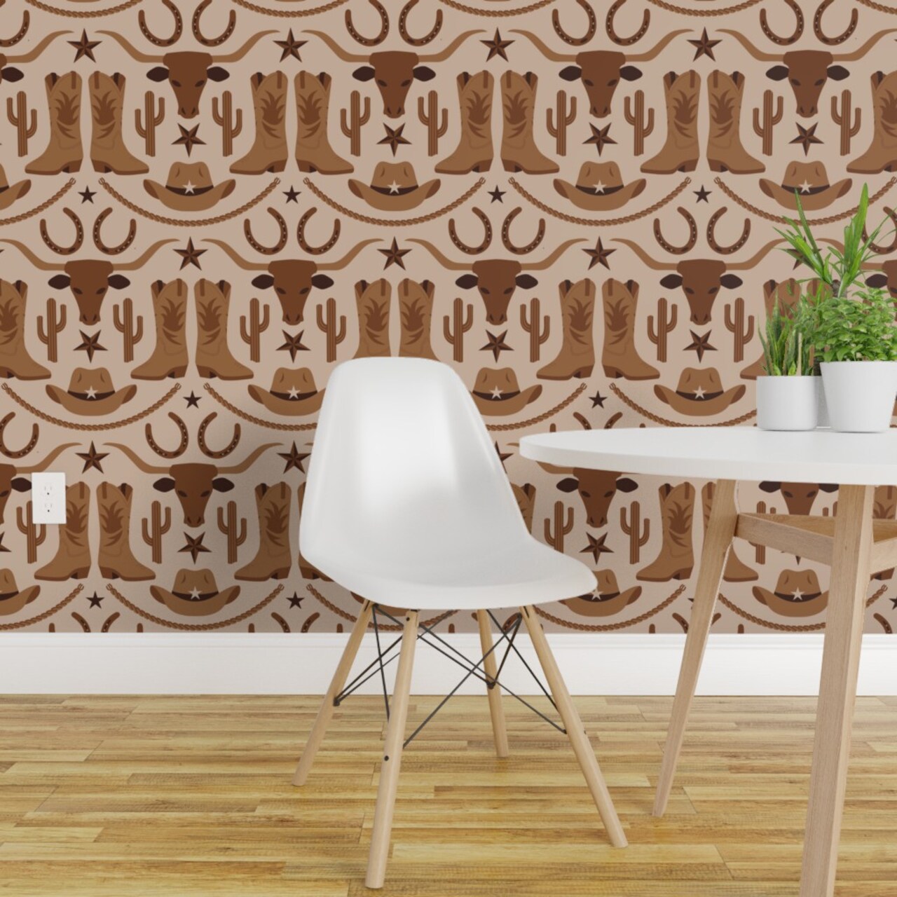 Peel & Stick Wallpaper 2FT Wide Western Cowboy Cowgirl Longhorn Southwest Earth Tone Cattle Horseshoe Desert Rustic Custom Removable Wallpaper by Spoonflower